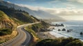 A picturesque journey on a winding coastal highway, offering stunning ocean views