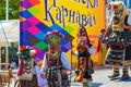 Picturesque kukeri costumes at Varna city Carnival Bulgaria