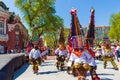 Picturesque kukeri costumes at Varna city Carnival Bulgaria