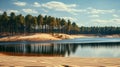 Picturesque Lake With Pine Trees And Sand Dune - Vray Landscape Photography