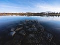 Picturesque lake with tranquil rocky waters in Upper Austria Royalty Free Stock Photo