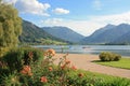 picturesque lakeside promenade with flowerbed, schliersee, germany