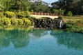 Picturesque landscape with a bridge and a swimming pool. expensive luxury hotel in the tropics. rest in hotel in summer by t Royalty Free Stock Photo