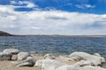 Picturesque landscape in Burabay National Nature Park, Kazakhstan nature. Shore of Lake Big Chebachie