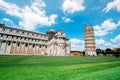 Picturesque landscape with cathedral or Duomo di Santa Maria Assunta near famous Leaning Tower in Pisa, Italy. fascinating exotic Royalty Free Stock Photo