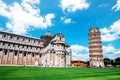 Picturesque landscape with cathedral or Duomo di Santa Maria Assunta near famous Leaning Tower in Pisa, Italy. fascinating exotic Royalty Free Stock Photo