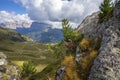 Picturesque landscape of the Dolomites. View of Ciampac and Sella Group