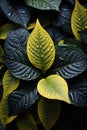 Picturesque landscape featuring a cluster of vibrant black and yellow leaves