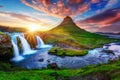 Picturesque landscape with Kirkjufellsfoss