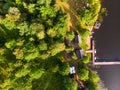 Picturesque landscape Lake Seliger with forest, pier and boats Royalty Free Stock Photo