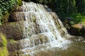 Picturesque landscape photo of small waterfall near place called Ancient Ruins in the Arboretum Alexandria in Bila Tserkva