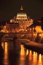 Picturesque landscape of St. Peters Basilica over Tiber by night in Rome, Italy Royalty Free Stock Photo