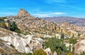 Picturesque landscape of Uchisar village and castle in Cappadocia Royalty Free Stock Photo