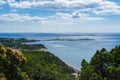 Picturesque landscape on the Utrish mountain from top viewpoint on the black sea coast on a summer day with sky and clouds