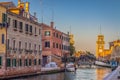 The picturesque landscape, the Venetian canal and the Arsenale di Venezia Royalty Free Stock Photo