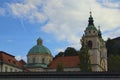 Picturesque landscape view of ancient Cathedral of St. Nicholas (also known as Ljubljana Cathedral)