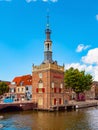 Picturesque landscape with a view of the excise tower in the city of Alkmaar