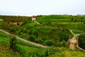 Picturesque landscape view ruins of defense walls and entrance gate of the fortification complex Khotyn Fortress Royalty Free Stock Photo