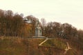 Picturesque landscape view of Saint Vladimir Hill Vladimirskaya Gorka with famous the Monument of Volodymyr The Great