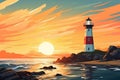 Picturesque Lighthouse morning background. Generate Ai