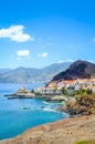 Picturesque Marina da Quinta Grande in Portuguese island Madeira. Small village, harbor located by Ponta de Sao Lourenco. Rocks