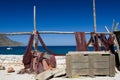 Picturesque marine landscape fishing net on sea Royalty Free Stock Photo