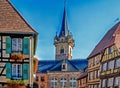 Picturesque Marketplace in Obernai, Alsace, France Royalty Free Stock Photo