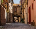 The picturesque medieval street of Ferrara, Italy