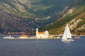 Picturesque Mediterranean landscape. Montenegro, autumn . View of Bay of Kotor and Church of Our Lady of the Rocks Royalty Free Stock Photo