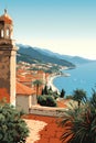 picturesque Mediterranean riviera hilly coastal town