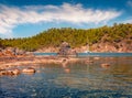 Picturesque Mediterranean seascape in Turkey. Bright view of a small azure bay near the Tekirova village,