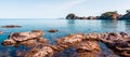 Picturesque Mediterranean seascape in Turkey. Panorama of a small azure bay near the Tekirova village, District Royalty Free Stock Photo
