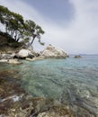 Picturesque Mediterranean wild beach harbor on the Turkish sea rocky coast near from Antalya Royalty Free Stock Photo