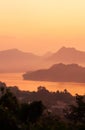 Picturesque Mekong River and Luang Prabang town at dusk Royalty Free Stock Photo