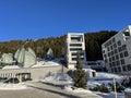 The picturesque modern Tschuggen Grand Hotel in the Swiss alpine resort of Arosa