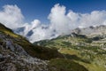 View to Rofan Alps with clouds above Achen lake, The Brandenberg Alps, Austria, Europe