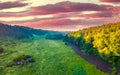 Picturesque morning view of Strypa river, Ukraine, Europe.