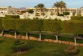 Picturesque morning view of tropical luxury hotel resort building with palm trees and bushes. Sharm El Sheikh, Egypt. Royalty Free Stock Photo