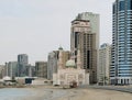 A picturesque mosque grabbed among the giant modern buildings in Dubai