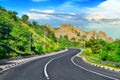 Picturesque mountain road winds its way through the Crimean mountains Royalty Free Stock Photo