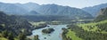 Picturesque mountain valley, river Katun, Altai, Siberia. Summer greenery, panoramic view Royalty Free Stock Photo