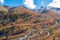 Picturesque mountain valley scenic view. Marvellous golden autumn colors mountain range. Altai mountains