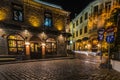 Picturesque narrow alley and neoclassical buildings in old town of Xanthi. Royalty Free Stock Photo