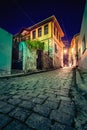 Picturesque narrow street and buildings in the old town of Xanthi, Greece