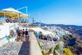 Picturesque narrow street Caldera cliff edge Fira Santorini Greece Royalty Free Stock Photo