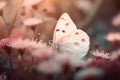 Picturesque nature background. Butterfly on a blooming flower. Generative AI. Royalty Free Stock Photo
