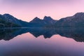 Picturesque nature background with Cradle Mountain and lake at sunrise Royalty Free Stock Photo