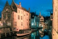 Picturesque night canal Dijver in Bruges Royalty Free Stock Photo