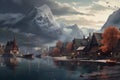 Picturesque Nordic village view. Generate Ai Royalty Free Stock Photo