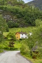 Picturesque Norwegian house in Flam within a verdant mountain landscape Royalty Free Stock Photo